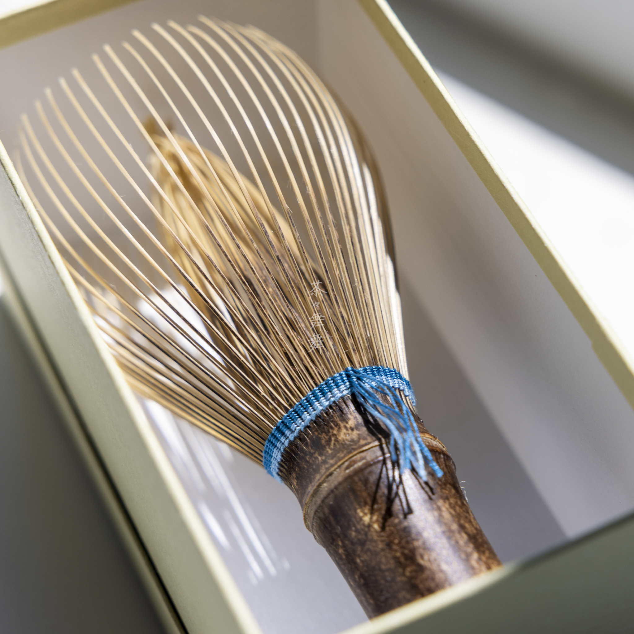 "Shin-Kazuho" Black Bamboo Chasen with Blue Thread