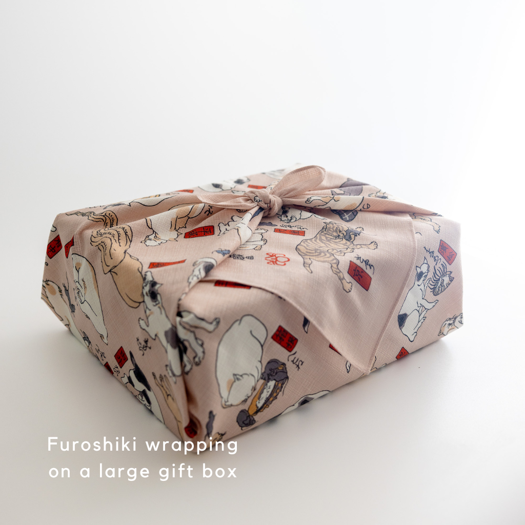 Furoshiki - Pink Ukiyo-e of Cats Suggested As The Fifty-three Stations Of The Tokaido